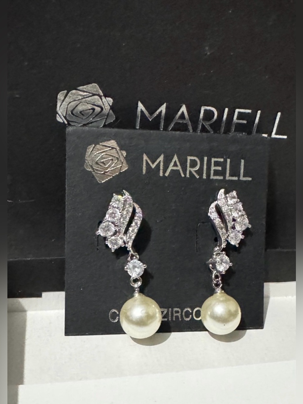 Mariell Pearl Drop Wedding featuring cubic zirconia in Box